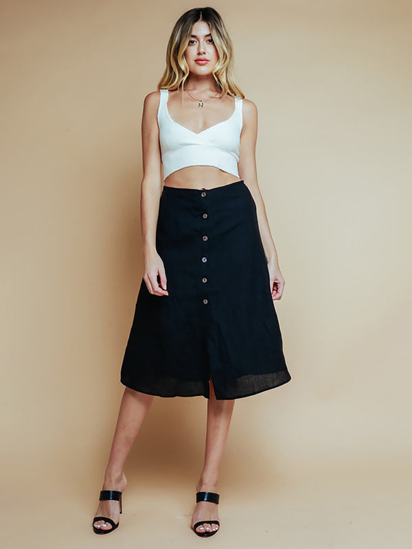 Olivaceous Button Midi Skirt