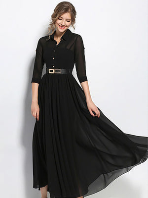 Eterna Elegant Black Midi Dress