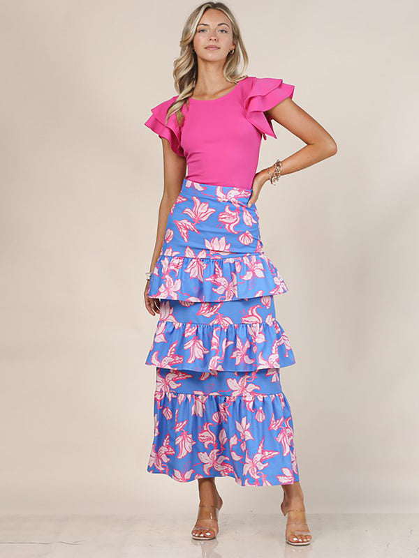 Nylon Apparel Tropical High Waist Ruffled Skirt - Skirts