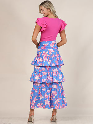 Nylon Apparel Tropical High Waist Ruffled Skirt - Skirts