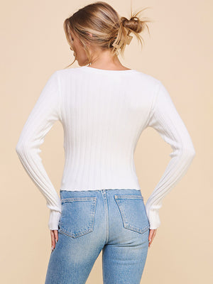 Allie Rose Ribbed Asymmetric Sweetheart Sweater - Tops