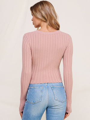 Allie Rose Ribbed Asymmetric Sweetheart Sweater - Tops