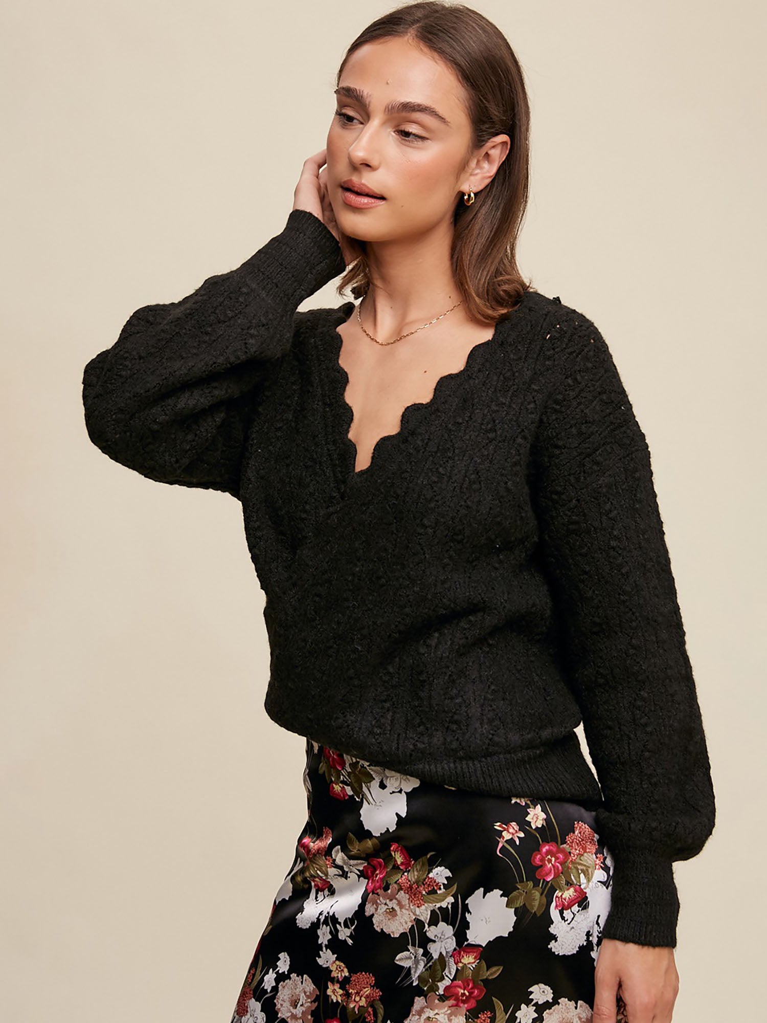 Listicle Pointelle Knit Wrap Sweater - Shirts & Tops