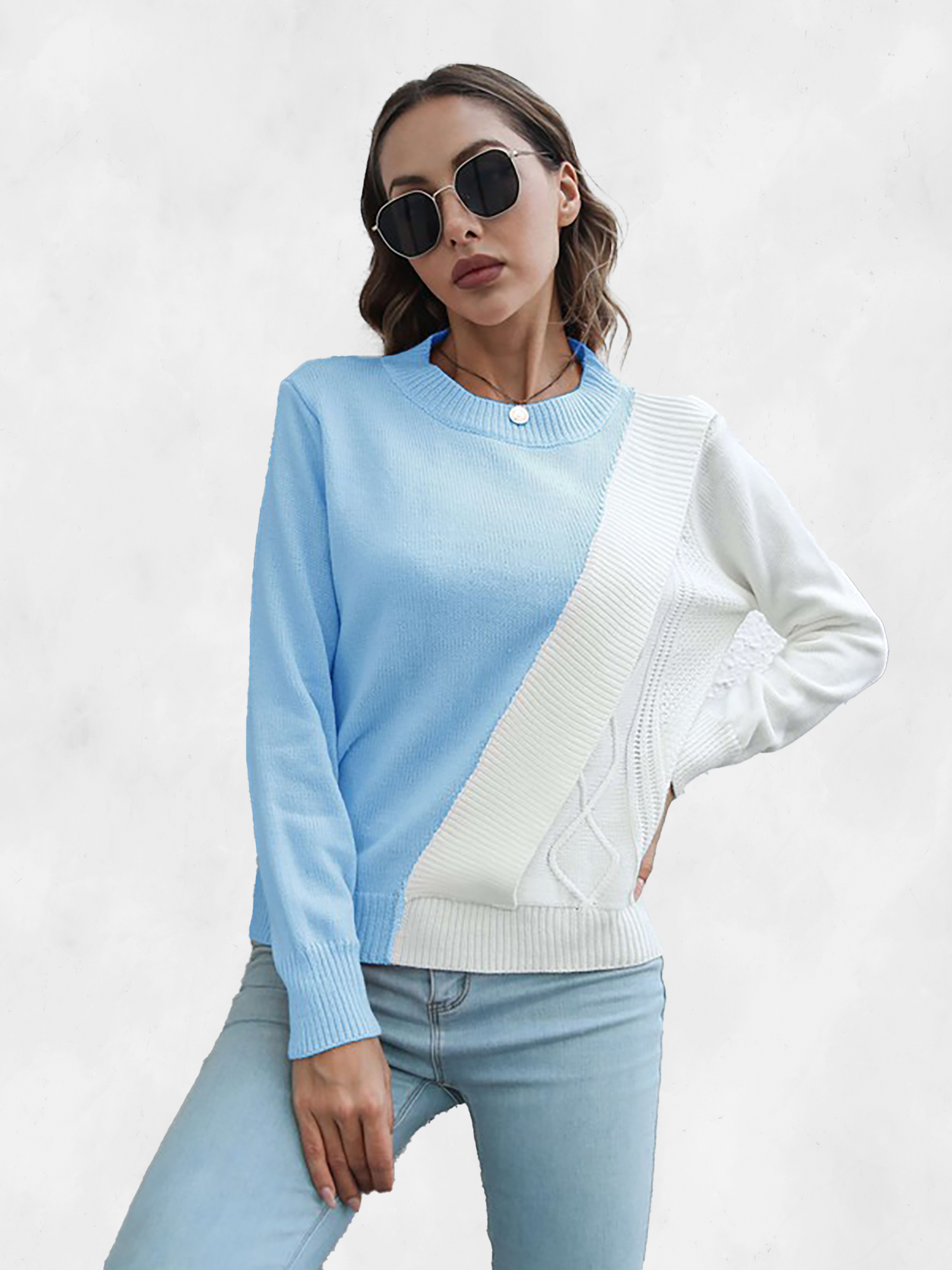 Asia Direct+  Diagonal Color Block Knit Sweater