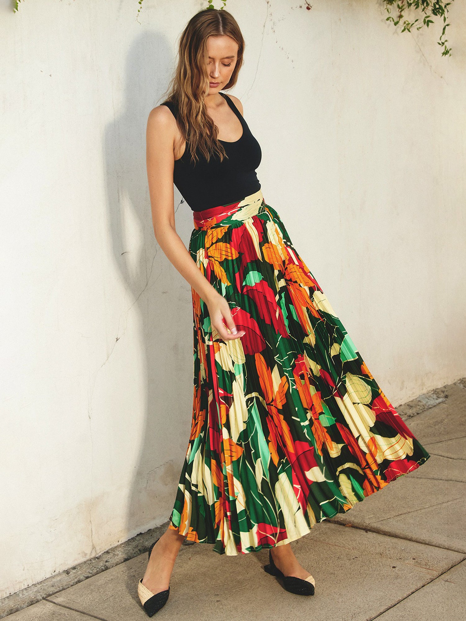Dress Forum Tropical Pleated Midi Skirt