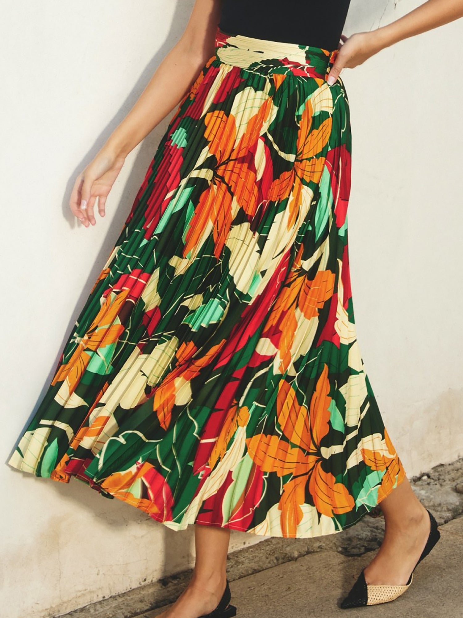 Dress Forum Tropical Pleated Midi Skirt