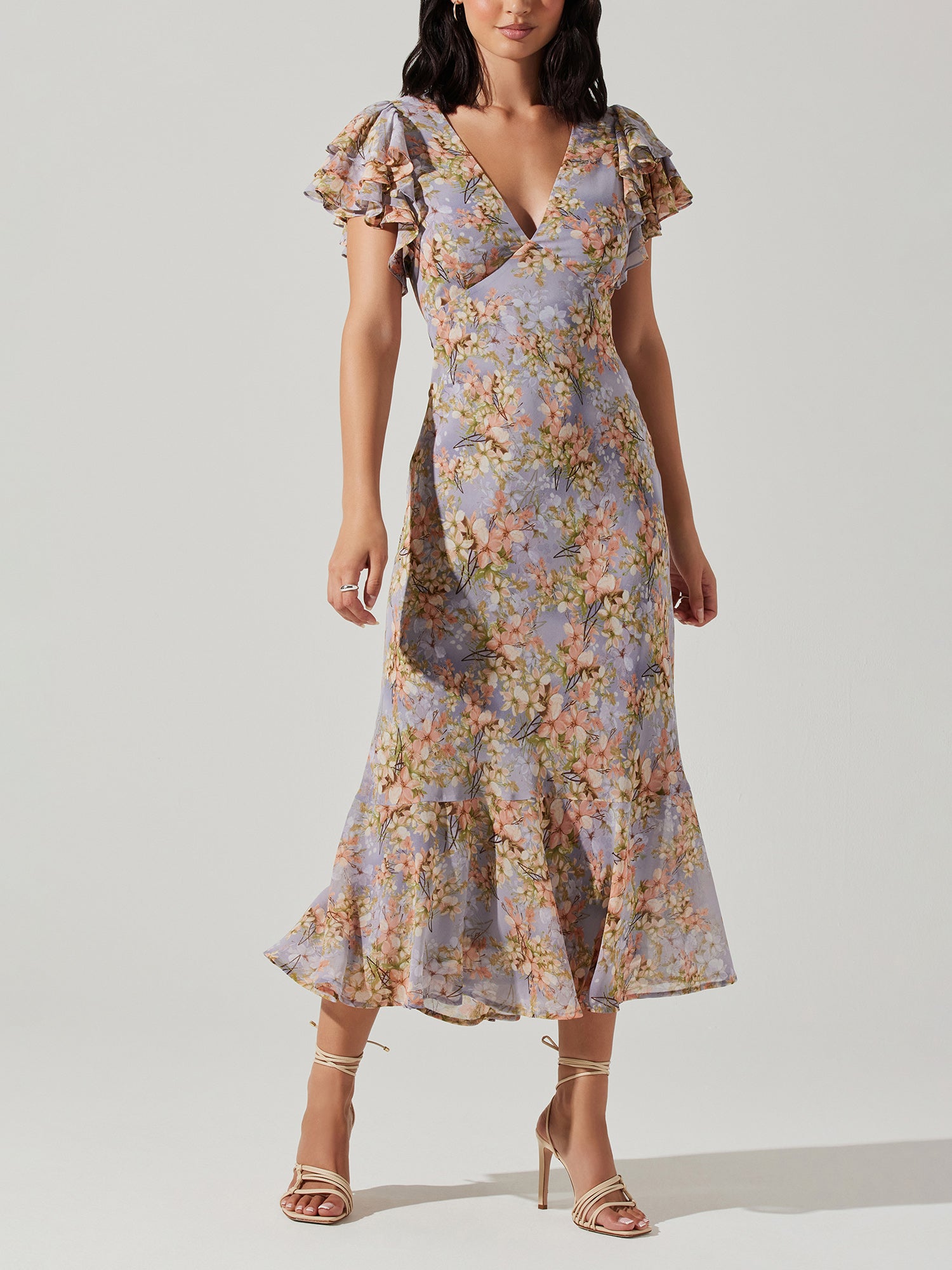 ASTR Floral Ruffle Midi Dress