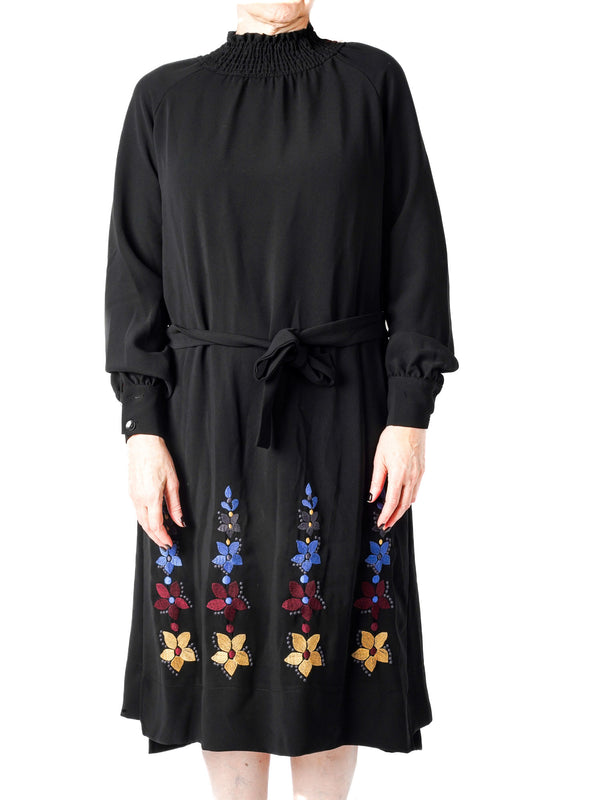 Gavano Smock Neck Embroidered Dress - Dresses
