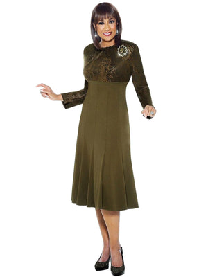 Dorinda Clark-Cole Olive Brooch Dress -   Dresses