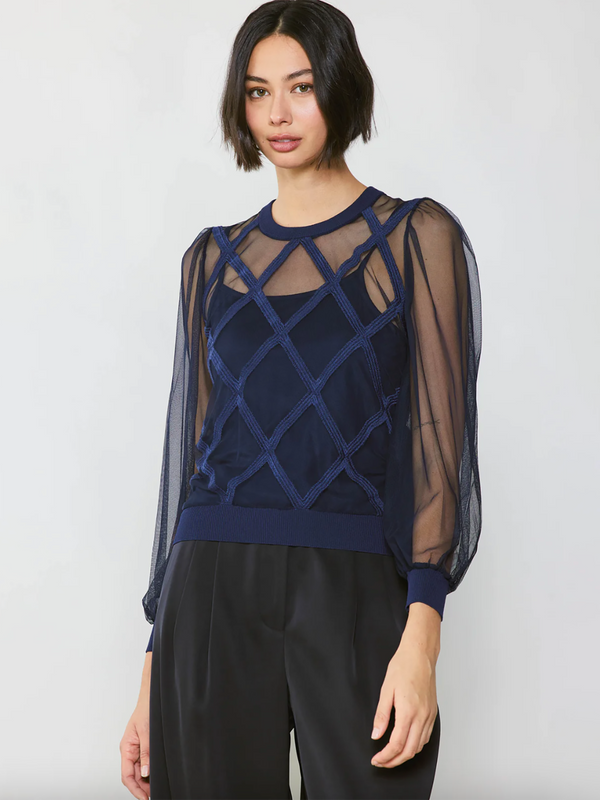 Current Air Sheer Crosshatch Lined Top - Shirts & Tops