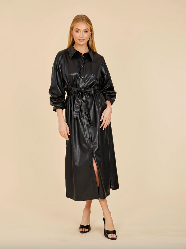 Dolce Cabo Vegan Leather Ruched Sleeve Maxi Dress