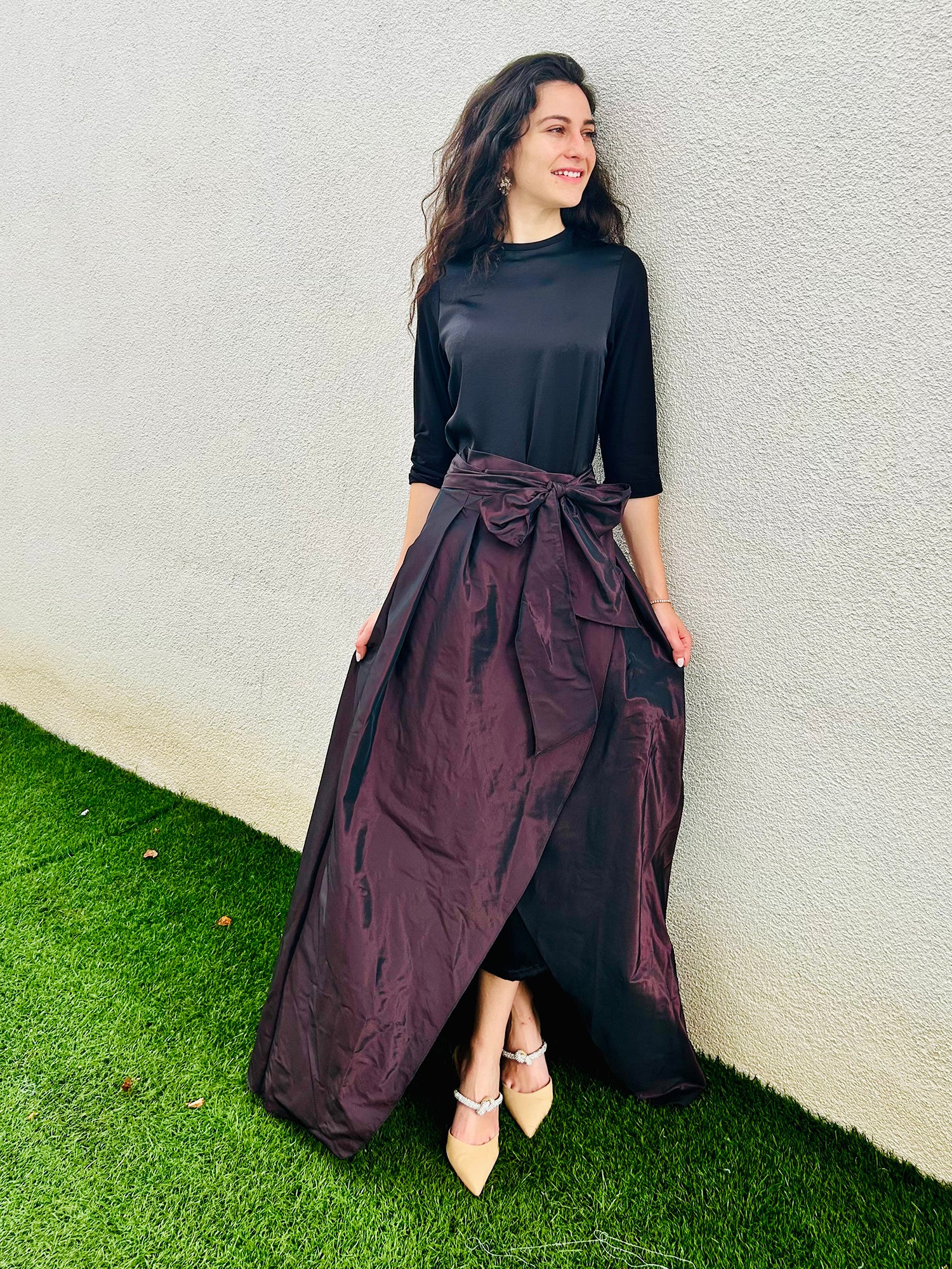 Raishma Blush Taffeta Maxi Skirt | Little Black Dress