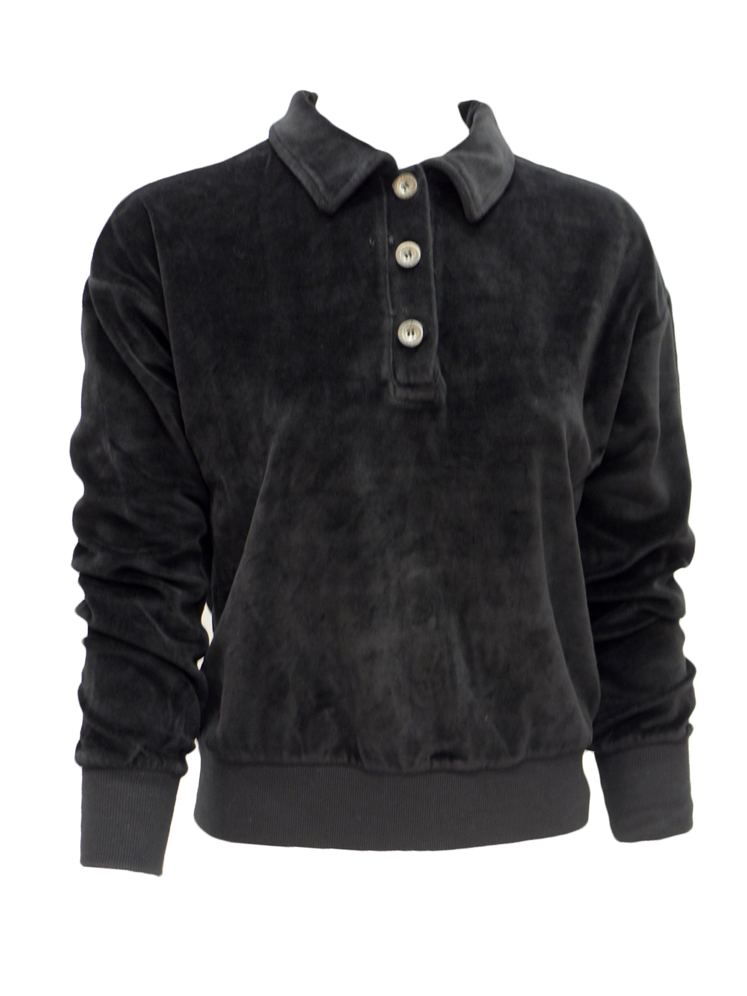 Hard Tail Velour Polo Pullover Top (V-228)