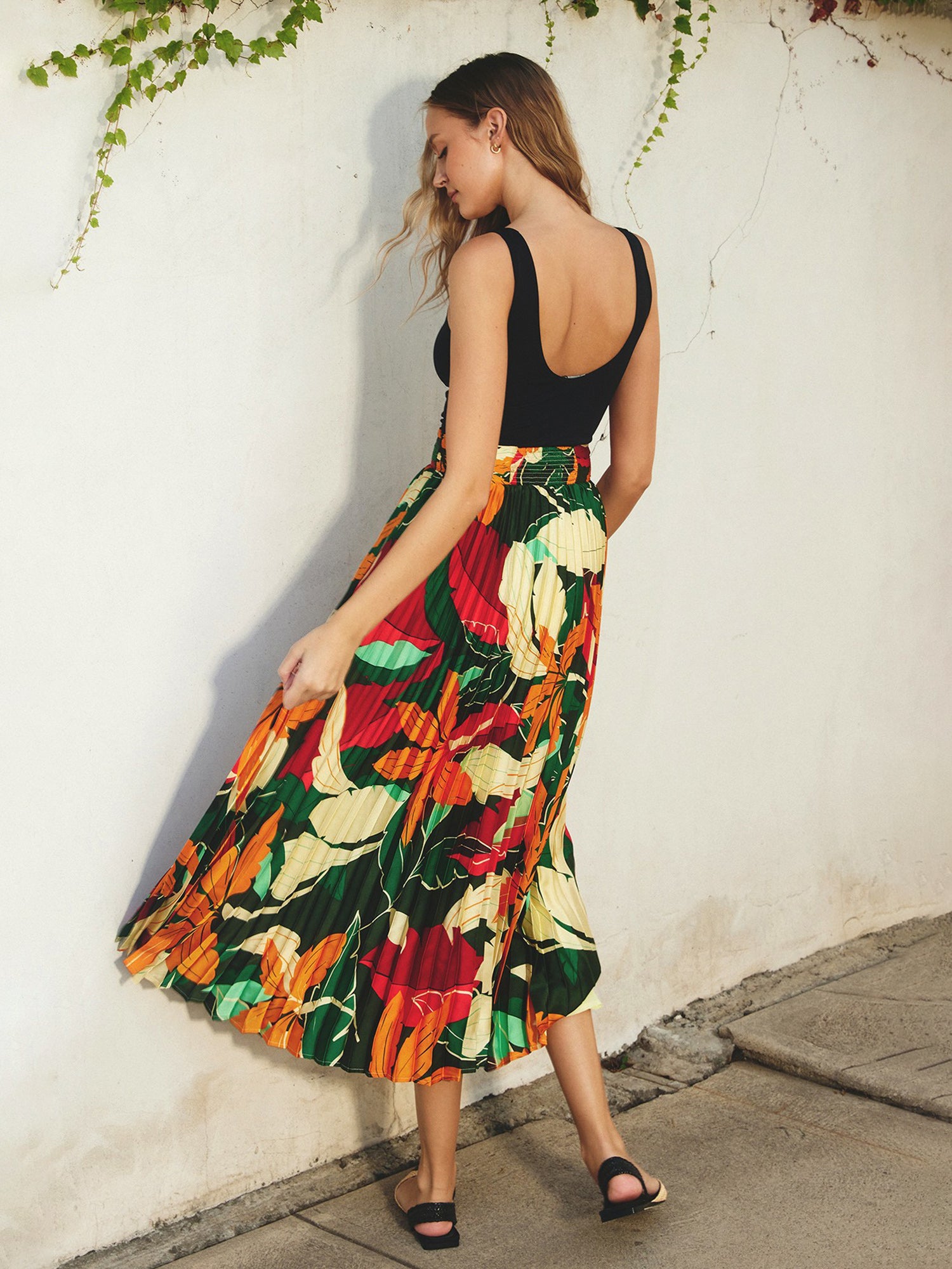 Dress Forum Tropical Pleated Midi Skirt - Skirts - PinkOrchidFashion