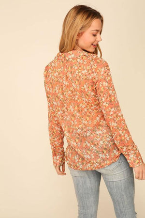 Timing Floral Print Button Down Top - PinkOrchidFashion