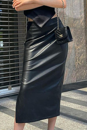 Nic&Jo Slim Fit Leather Midi Skirt - Skirts