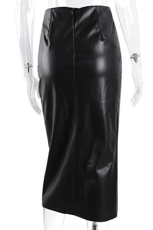 Nic&Jo Slim Fit Leather Midi Skirt - Skirts