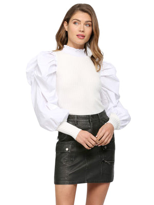 Fate Pleated Puff Sleeve Sweater Top - Tops