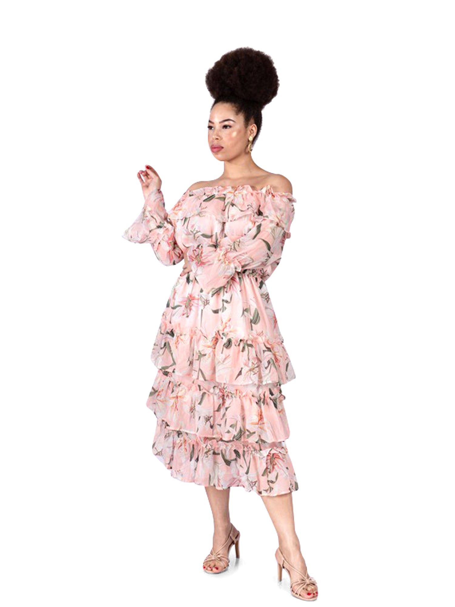 Floral Tiered Ruffle Bottom Midi Dress | Frill Bottom Dress -  PinkOrchidFashion
