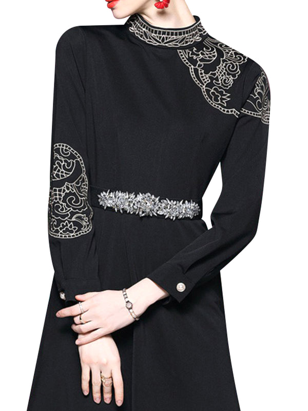 Elegant Long Sleeve Knee-Length Black Cocktail Dress