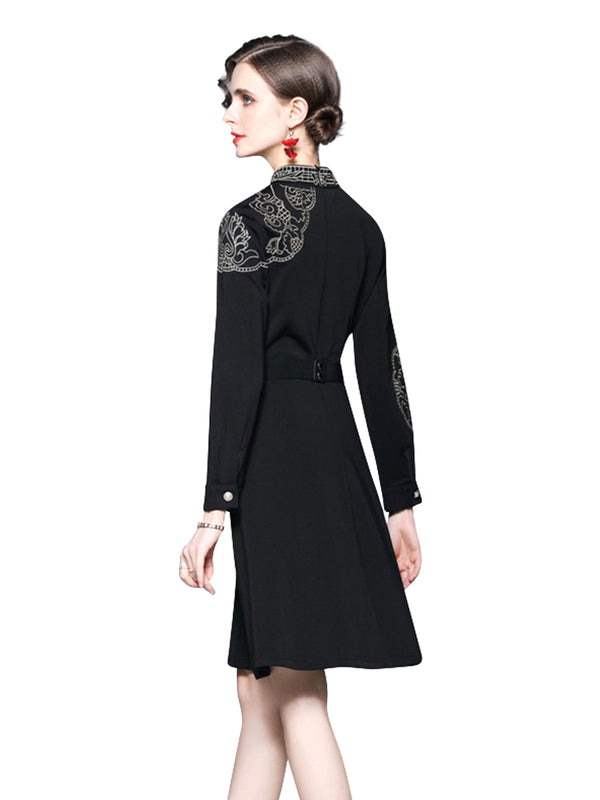 Elegant Long Sleeve Knee-Length Black Cocktail Dress