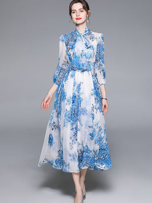 Eterna Chiffon Floral Maxi Dress - Dresses