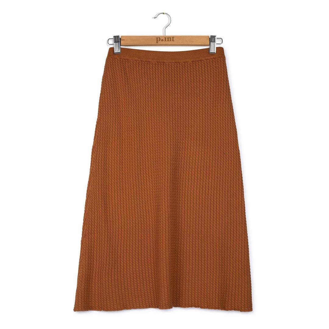 Point Cableknit A-line Midi Skirt Camel