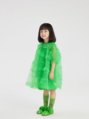 JNBY Organza Asymmetric Ruffle Collared Dress