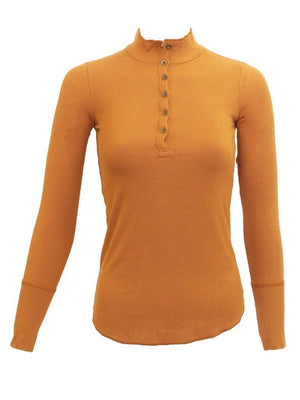 Point Cotton Ribbed Long Sleeve Henley Top