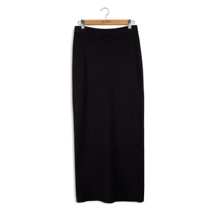 Point Cableknit Straight Maxi Skirt Black