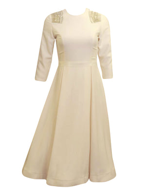 C&M Collection Cream Fit And Flair Dress