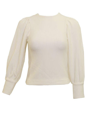 Miss Issippi Ribbed Bubble Sleeve Sweater - PinkOrchidFashion