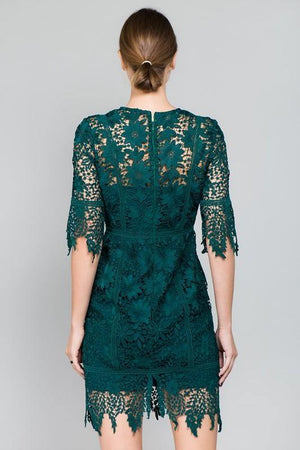 Back View of Lace Fitted Sheath Emerald Green Dress