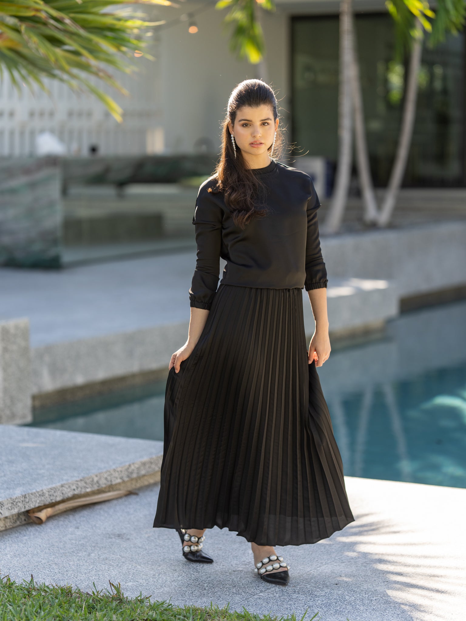 Pleated maxi skirt gown Clearance