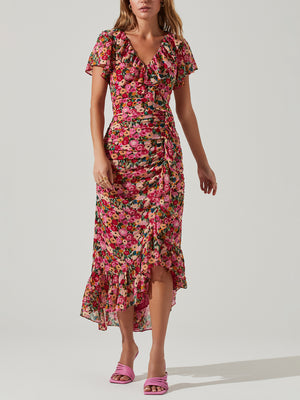 ASTR Floral Ruched Dress