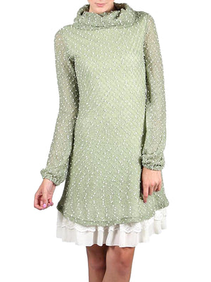 Areve Polka Dotted Long Sleeve Cowl Neck Dress A'reve