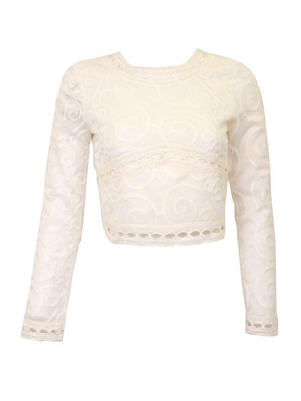 JOA Embroidered Ivory Crop Top