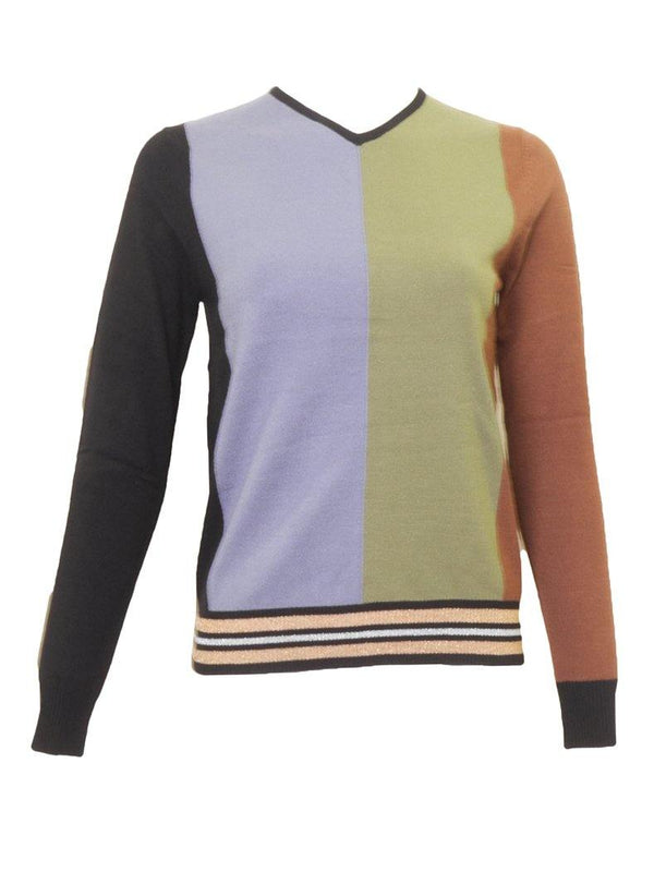 MiuMax Color Block V-neck Sweater - PinkOrchidFashion