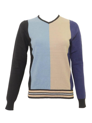 MiuMax Color Block V-neck Sweater - PinkOrchidFashion