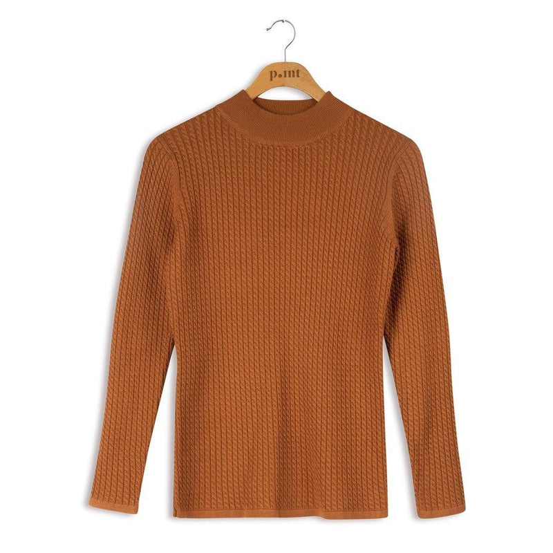 Point Cable-knit Mock Neck Sweater - PinkOrchidFashion