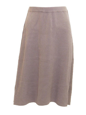 Point A-line Ribbed Pull-On Knee Length Skirt in Stone