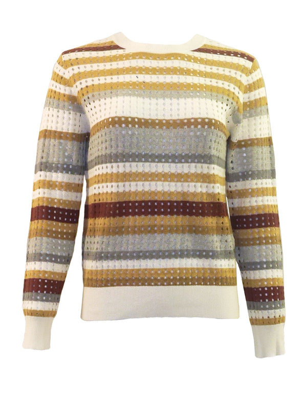 Kathie K Stripe Crochet Sweater - Tops