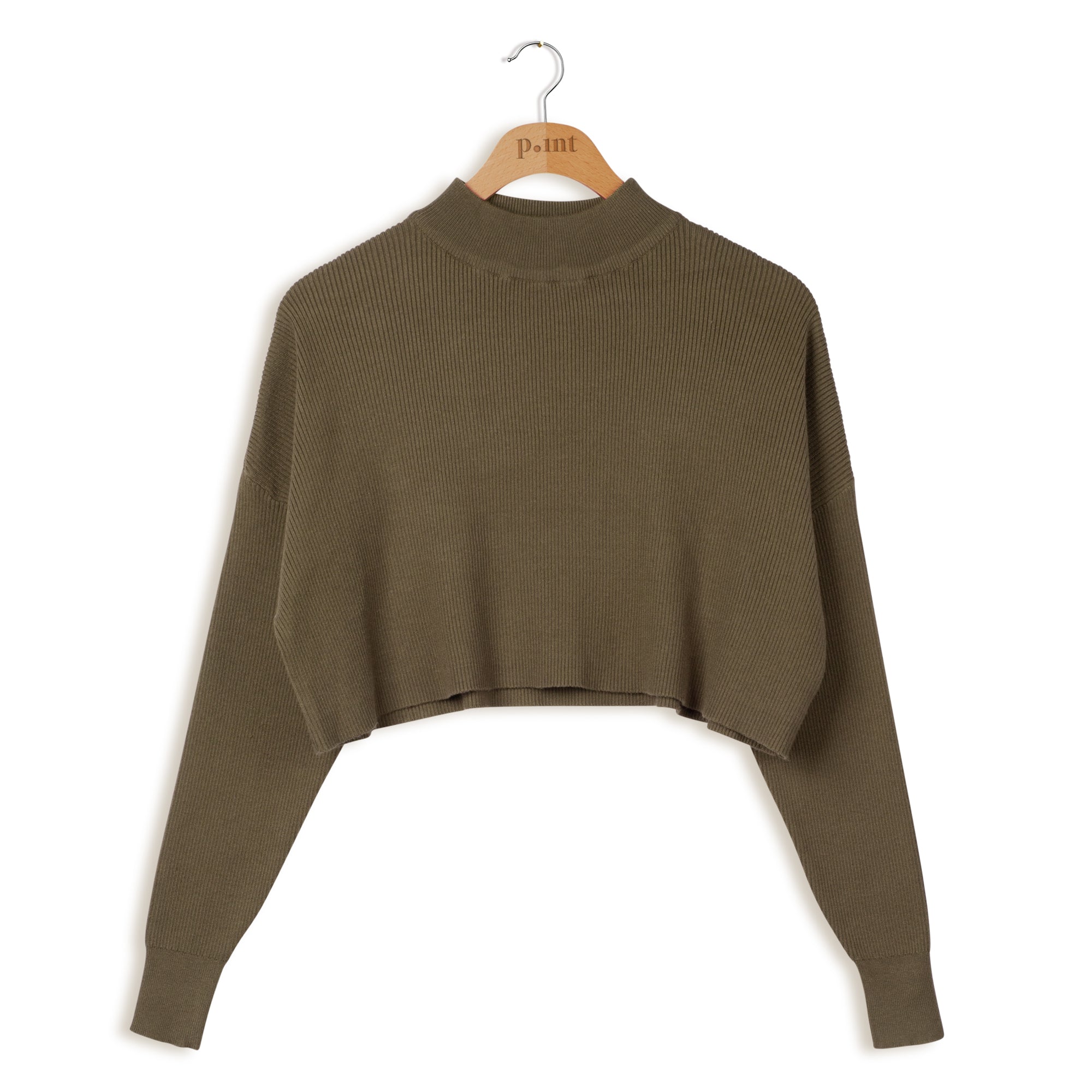 Point Rib Knit Cropped Top - Tops