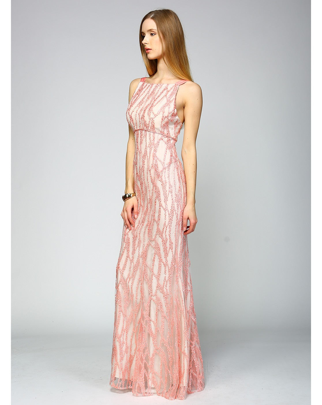 Minuet Maxi Long Wavy Embroidered Dress PinkOrchidFashion