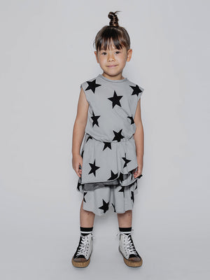 NUNUNU Girls Ice Grey Layered Star Print Cotton Dress