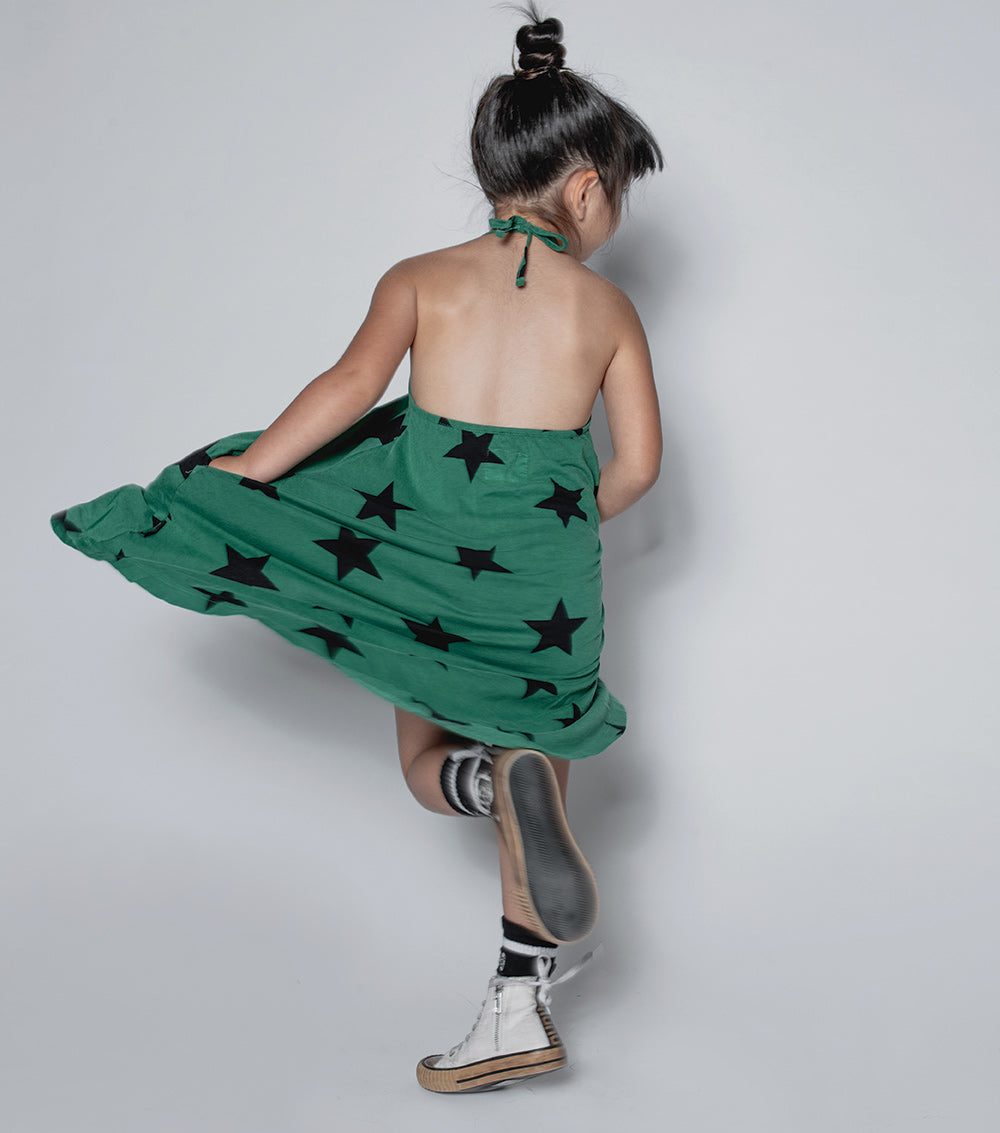 NUNUNU Girls Star Collar Dress Moss Green
