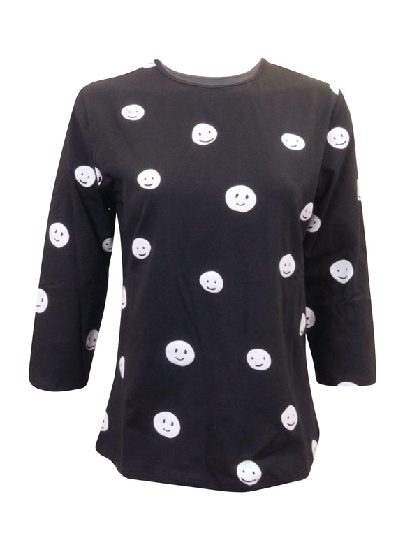 Dot & Line Black T-shirt with White Smiley Face