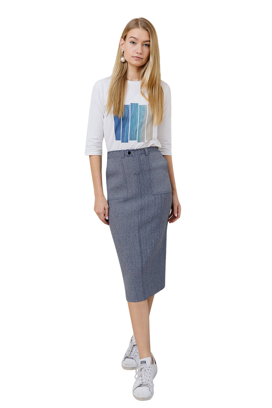 Apparalel Denim Knit Midi Pencil Skirt