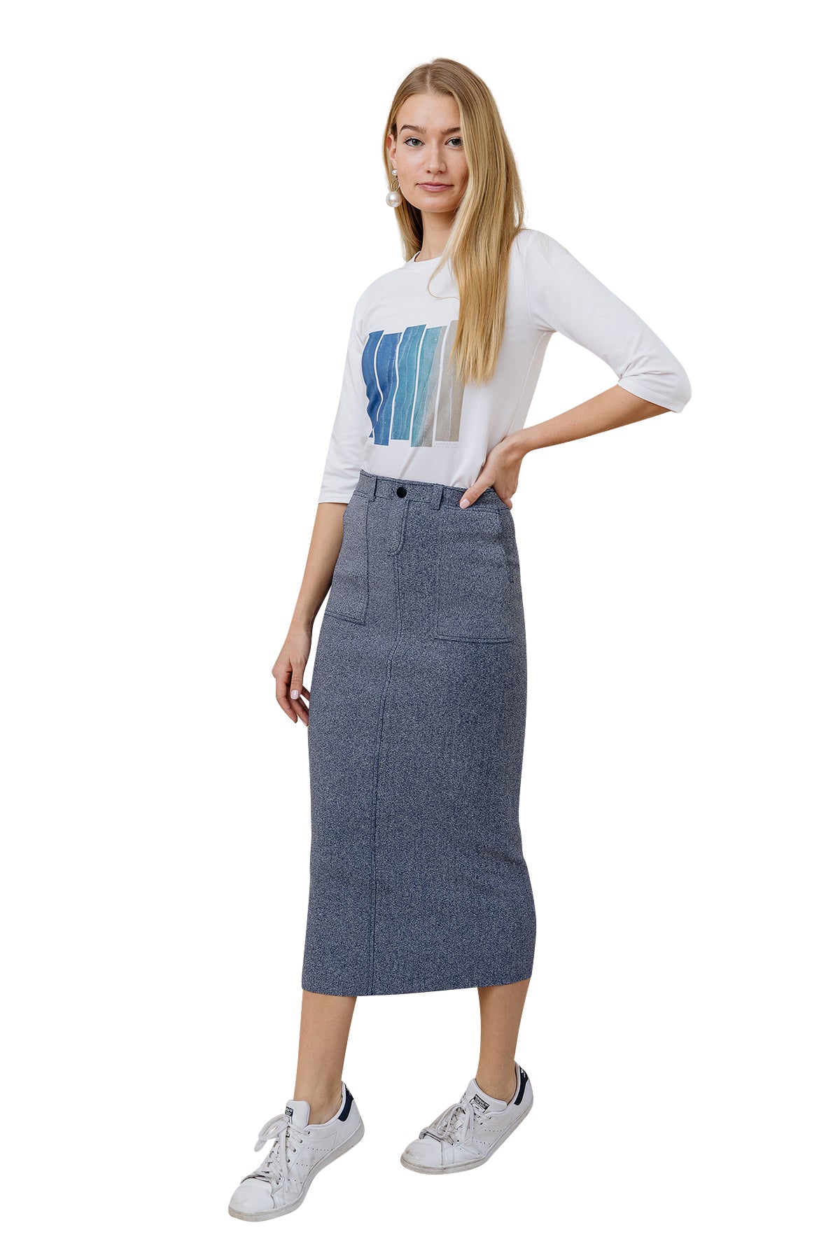 Apparalel Denim Knit Midi Pencil Skirt - Skirts