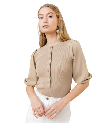 Apparalel Balloon Sleeve Ribbed Top